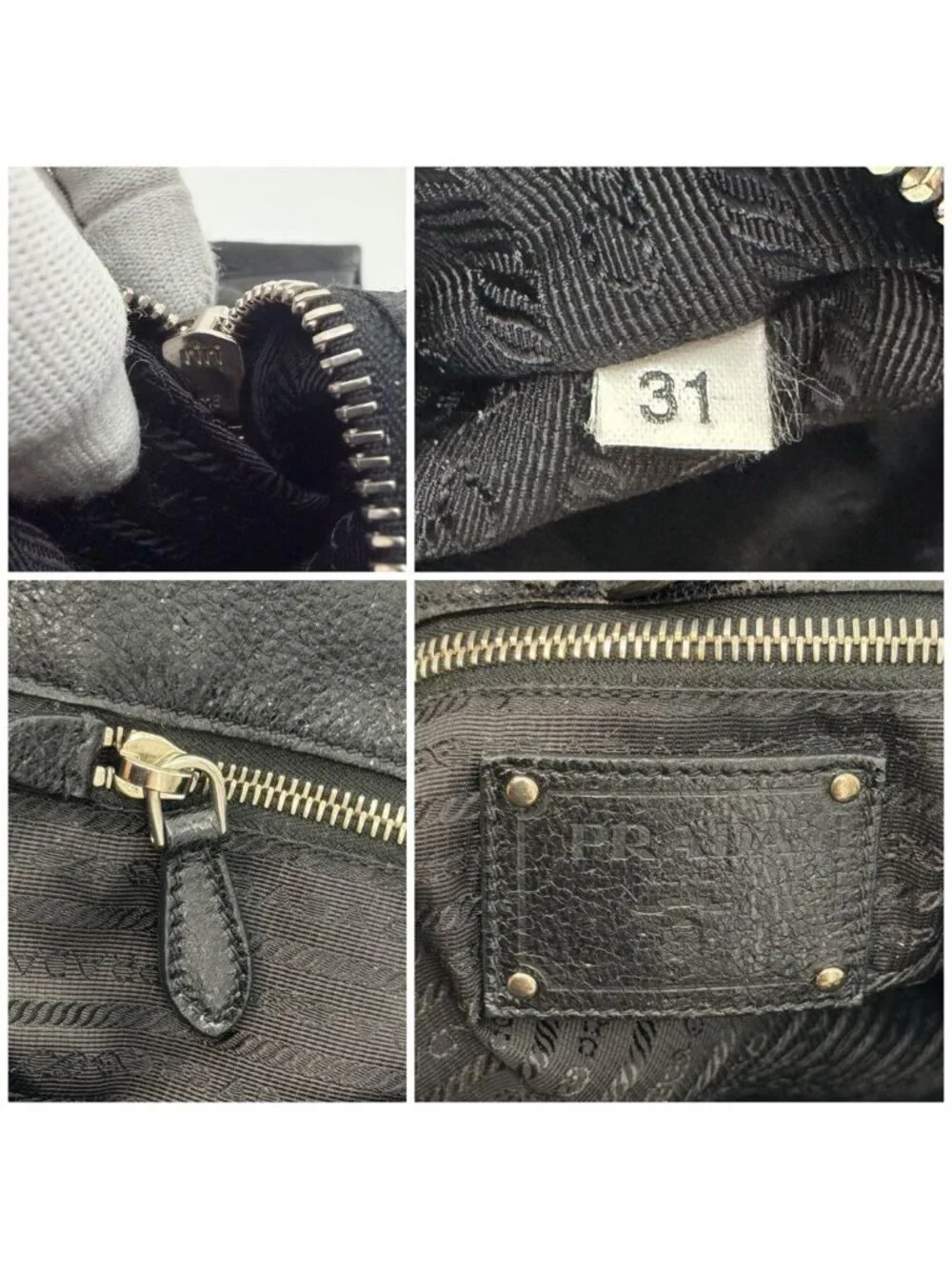 Prada Vitello Daino Leather Chain Hobo Handbag Triangle